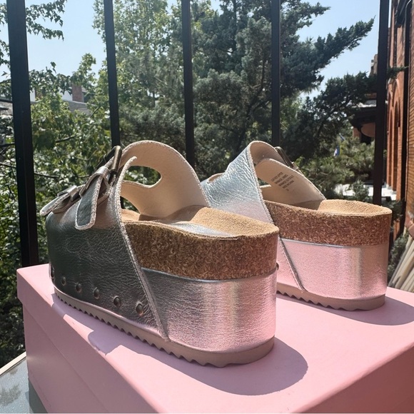 New Free People Rule Breaker Flatform Sandal Shoes Platform Silver Metallic 39 - Picture 8 of 12